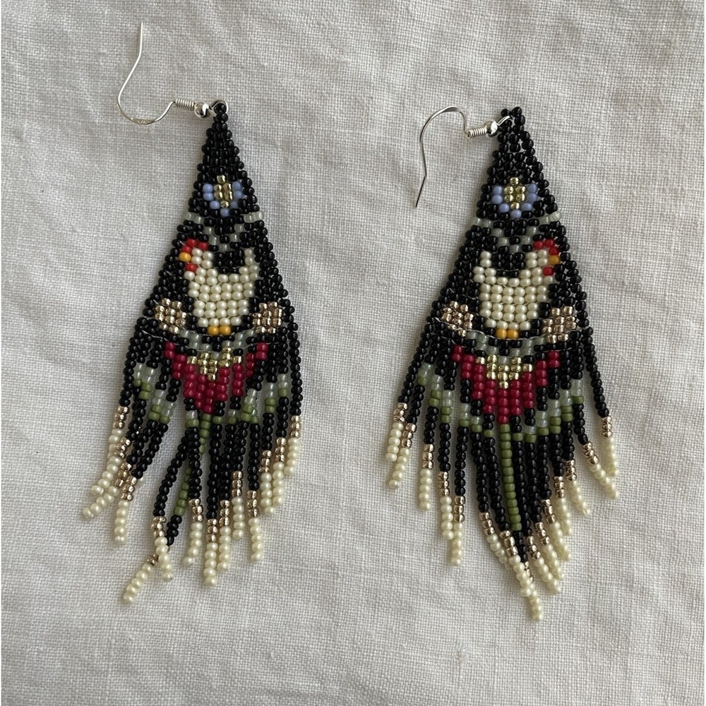 Chicken Earrings Seed Bead Fringe Dangle Floral Cottagecore Farmhouse Statement